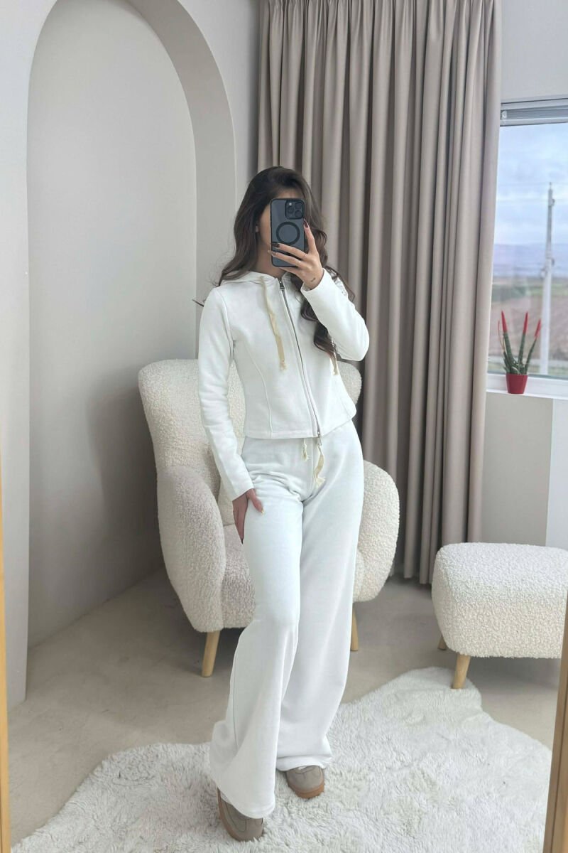 ONE COLOR SIMPLE JACKET+SWEATPANTS WOMEN SET WHITE-E BARDHE - 7