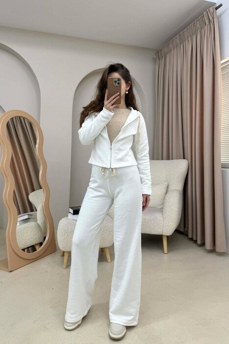 ONE COLOR SIMPLE JACKET+SWEATPANTS WOMEN SET WHITE-E BARDHE - 2