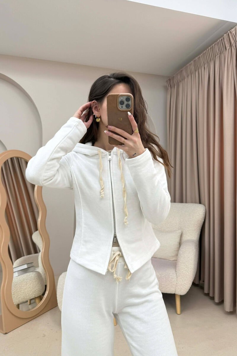 ONE COLOR SIMPLE JACKET+SWEATPANTS WOMEN SET WHITE-E BARDHE - 3
