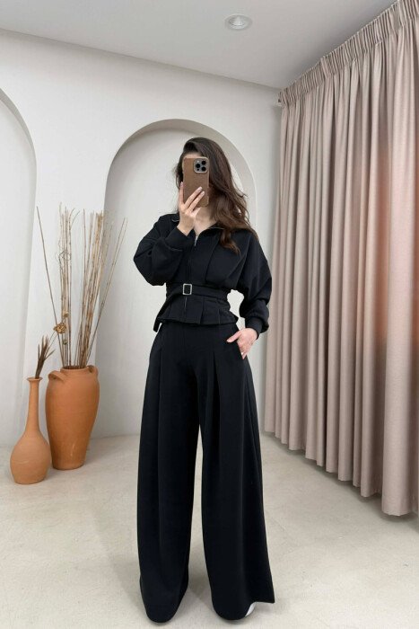 ONE COLOR SIMPLE JACKET+TROUSERS WOMEN SET BLACK/ E ZEZE - 2