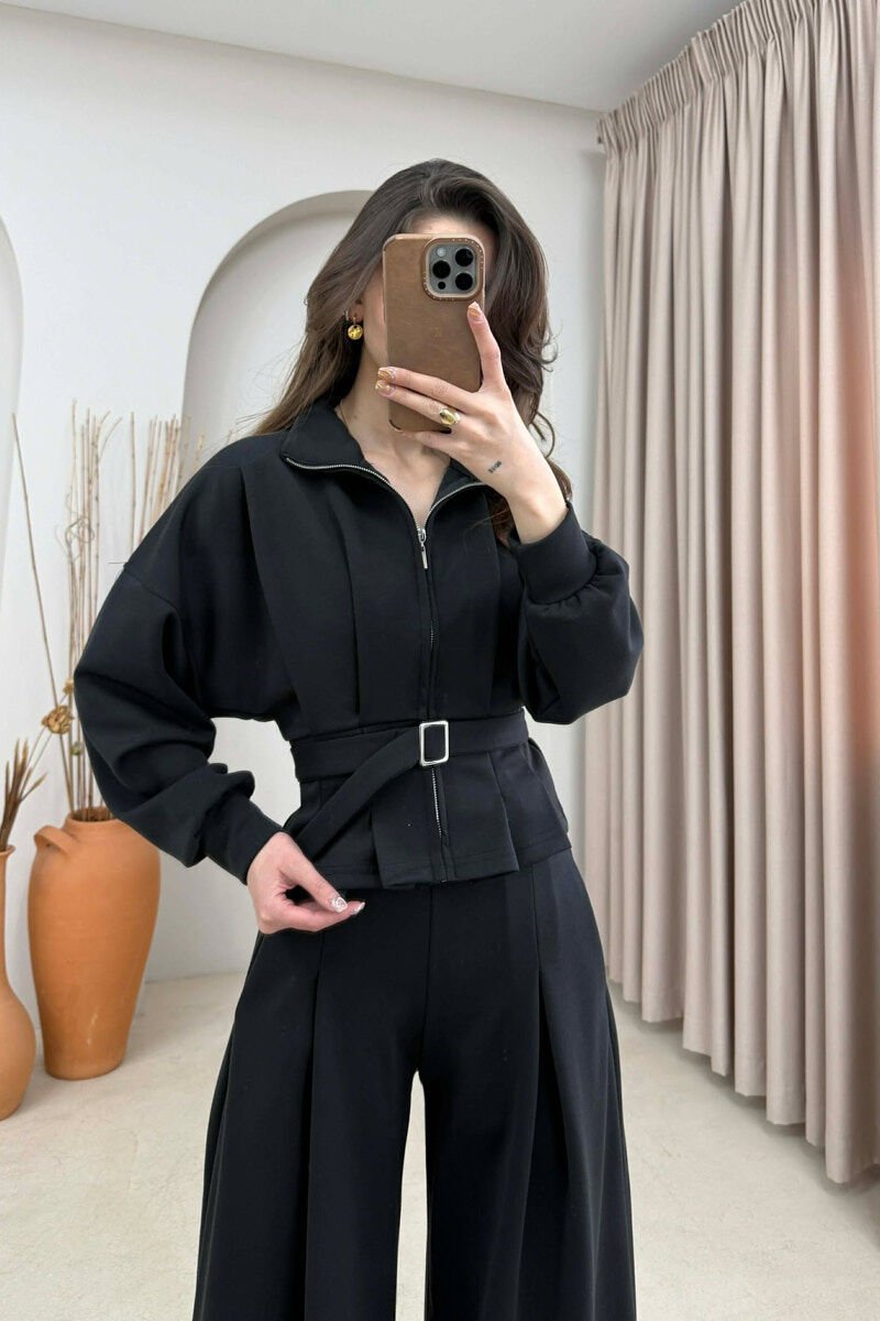 ONE COLOR SIMPLE JACKET+TROUSERS WOMEN SET BLACK/ E ZEZE - 3