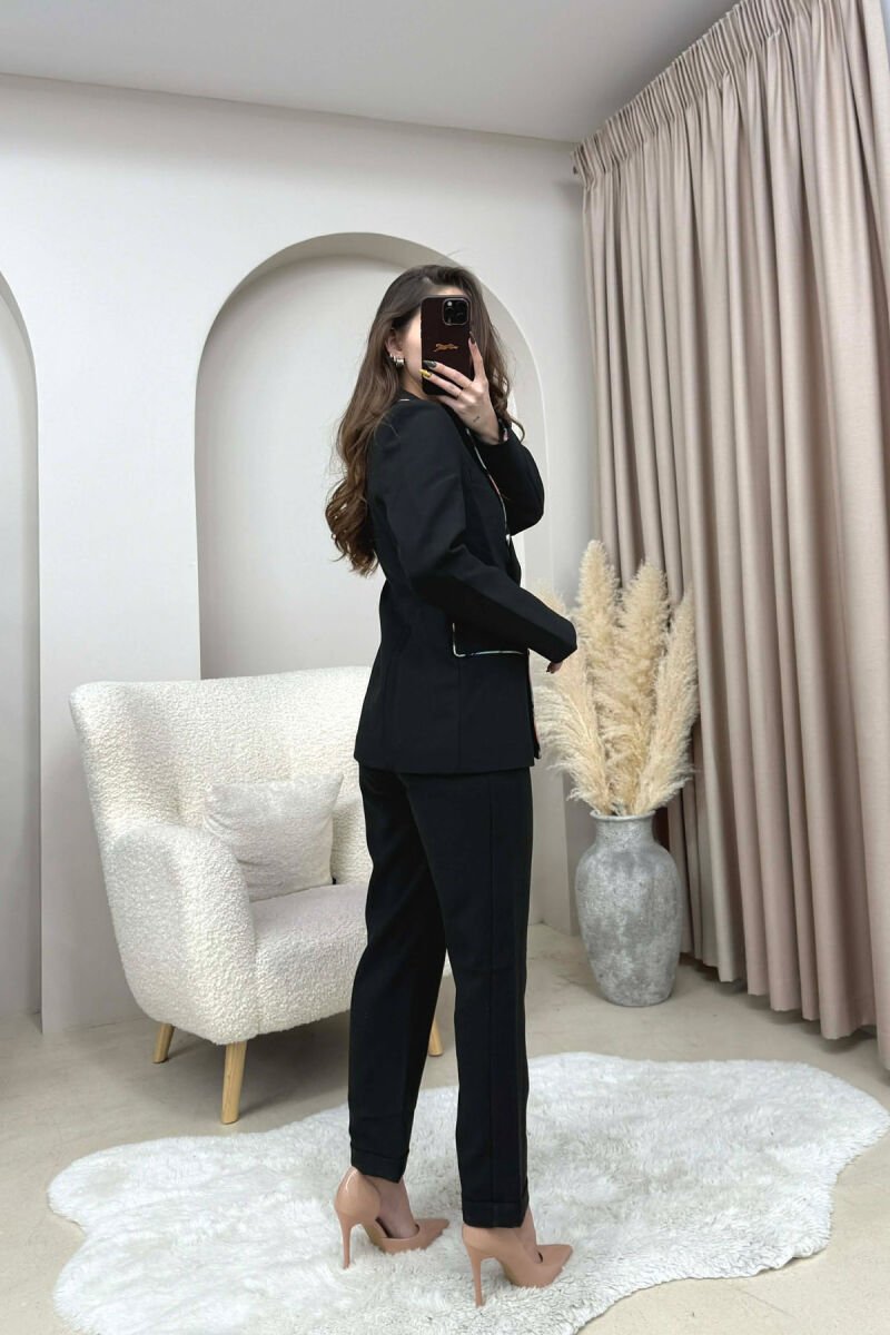 ONE COLOR SIMPLE JACKET+TROUSERS WOMEN SET BLACK/ E ZEZE - 3