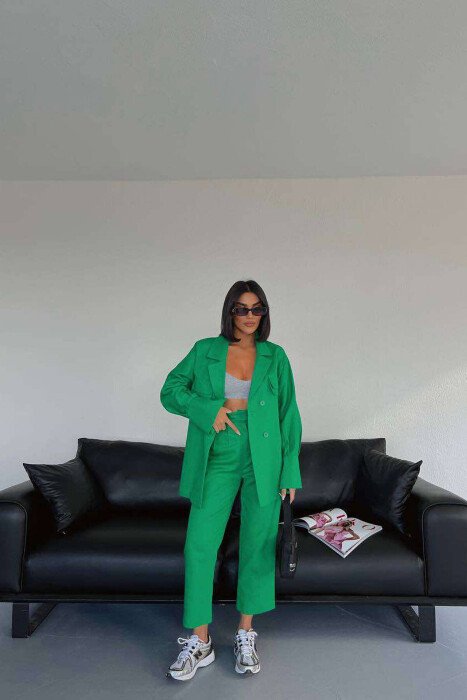 ONE COLOR SIMPLE JACKET+TROUSERS WOMEN SET GREEN/JESHILE - KLAUDIO FASHION