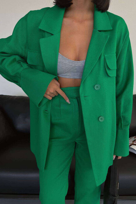ONE COLOR SIMPLE JACKET+TROUSERS WOMEN SET GREEN/JESHILE - 2