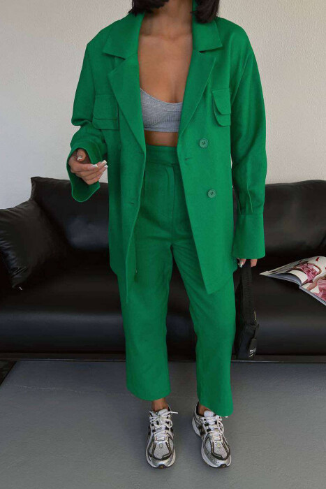 ONE COLOR SIMPLE JACKET+TROUSERS WOMEN SET GREEN/JESHILE - 3