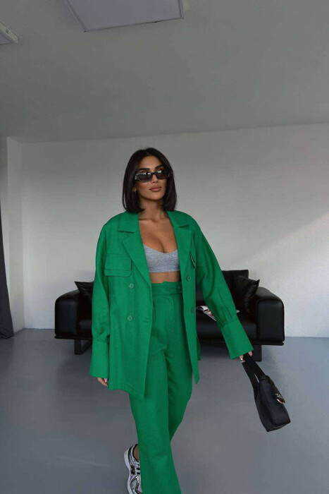 ONE COLOR SIMPLE JACKET+TROUSERS WOMEN SET GREEN/JESHILE - 4