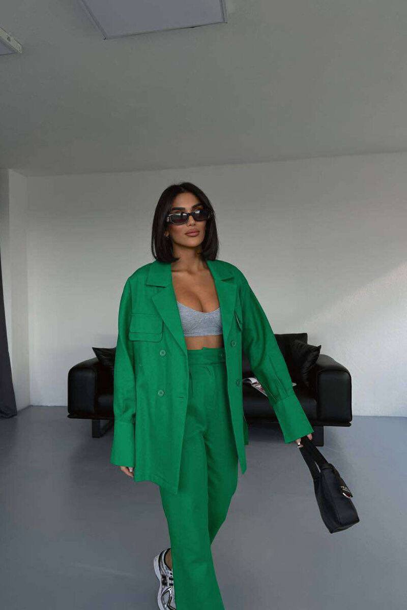 ONE COLOR SIMPLE JACKET+TROUSERS WOMEN SET GREEN/JESHILE - 4