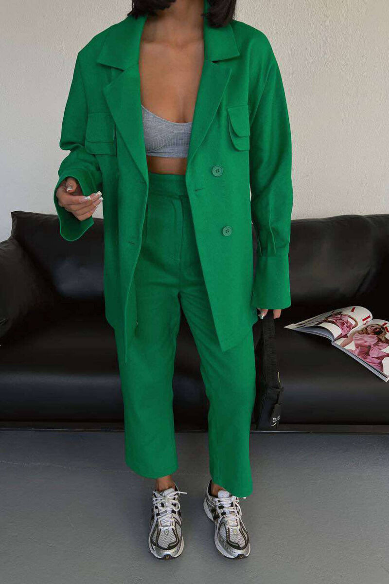ONE COLOR SIMPLE JACKET+TROUSERS WOMEN SET GREEN/JESHILE - 6