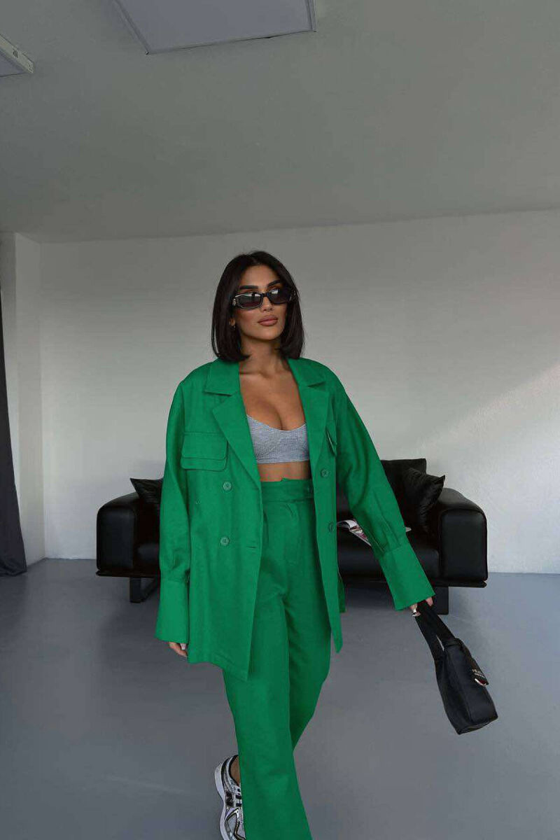 ONE COLOR SIMPLE JACKET+TROUSERS WOMEN SET GREEN/JESHILE - 7
