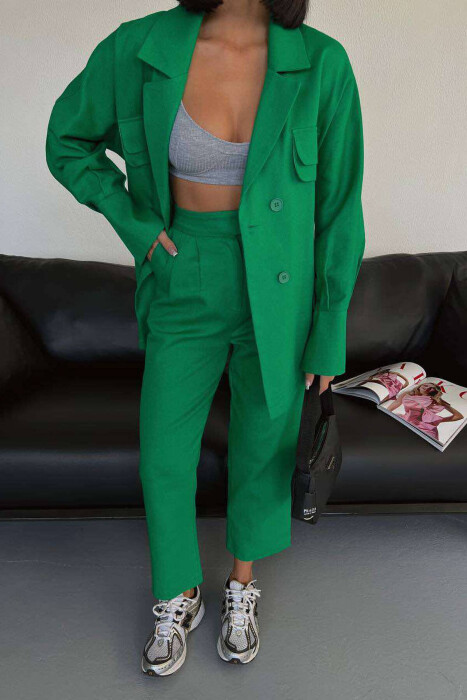 ONE COLOR SIMPLE JACKET+TROUSERS WOMEN SET GREEN/JESHILE - 8