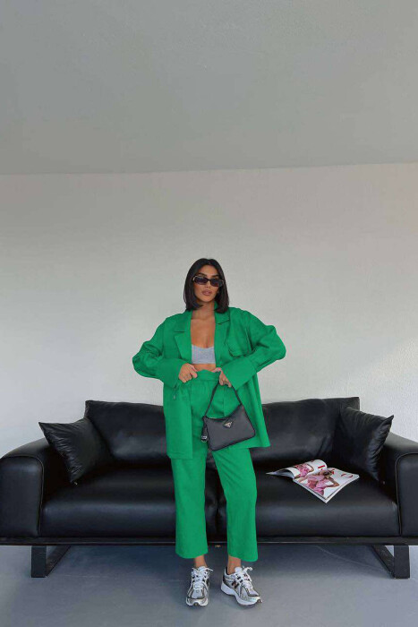 ONE COLOR SIMPLE JACKET+TROUSERS WOMEN SET GREEN/JESHILE - 10