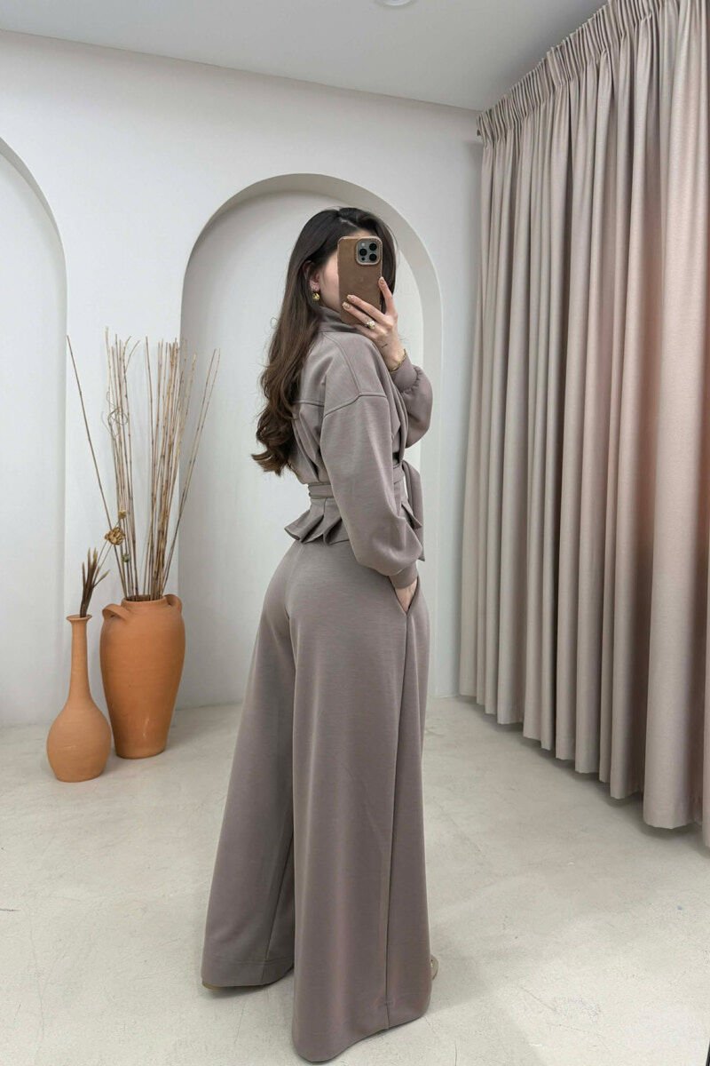 ONE COLOR SIMPLE JACKET+TROUSERS WOMEN SET LIGHT BROWN/KAZB - 4