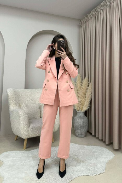 ONE COLOR SIMPLE JACKET+TROUSERS WOMEN SET POWDER/PUDER - 1