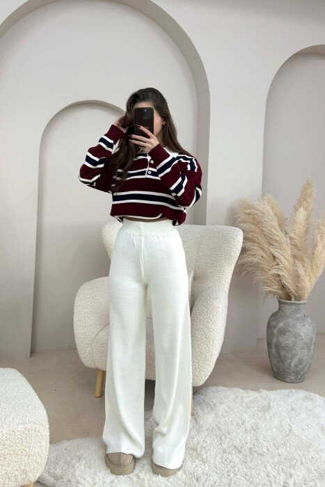 ONE COLOR SIMPLE KNIT WOMEN TROUSERS WHITE-E BARDHE - 2