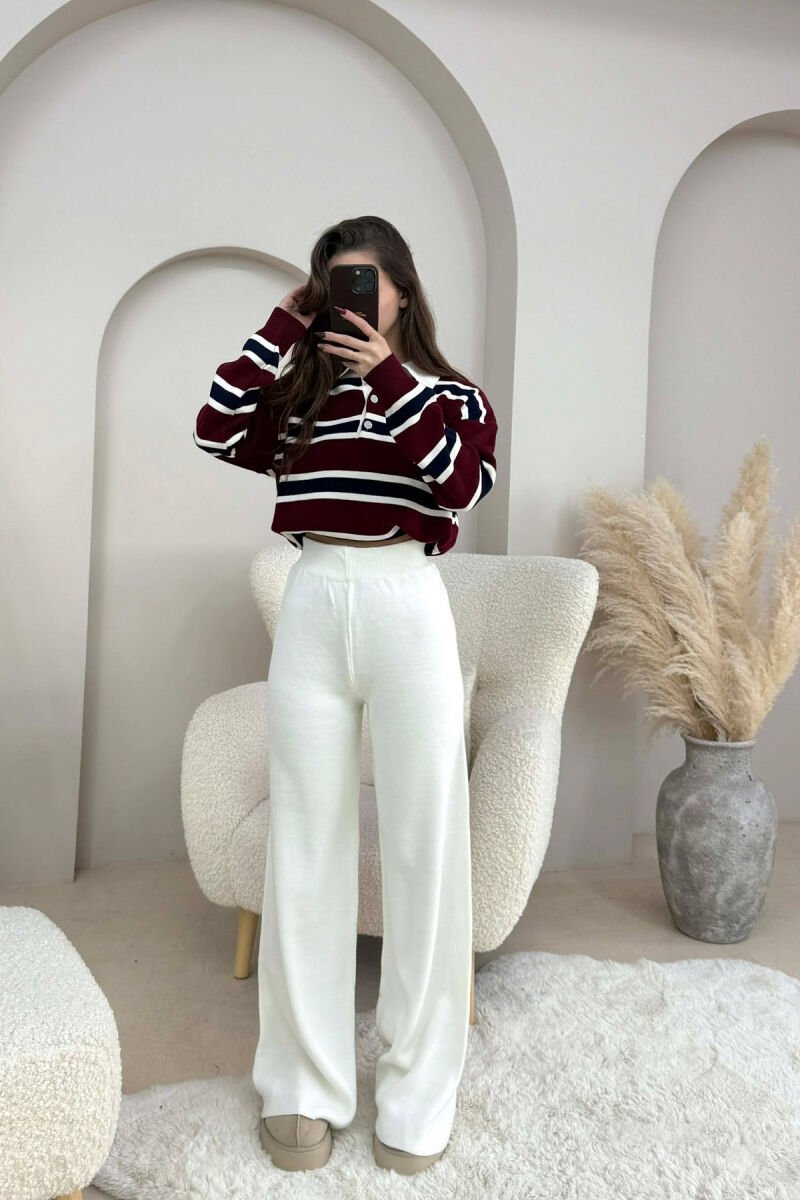 ONE COLOR SIMPLE KNIT WOMEN TROUSERS WHITE-E BARDHE - 2
