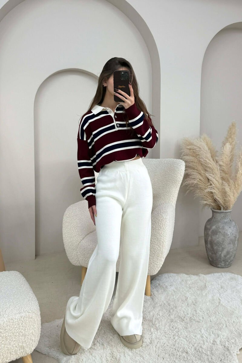 ONE COLOR SIMPLE KNIT WOMEN TROUSERS WHITE-E BARDHE - 3
