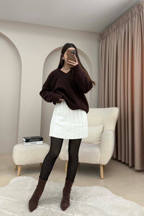 ONE COLOR SIMPLE KNITTED SHORT WOMAN SKIRT WHITE-E BARDHE - 2