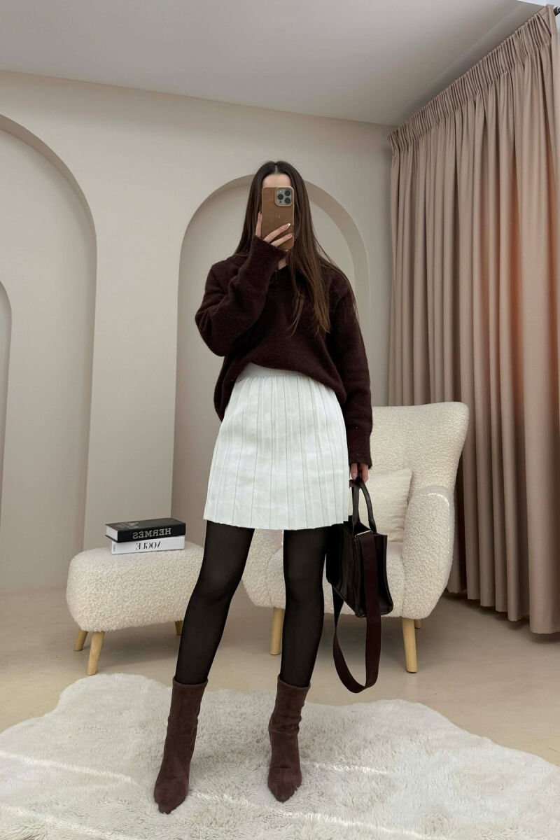 ONE COLOR SIMPLE KNITTED SHORT WOMAN SKIRT WHITE-E BARDHE - 4