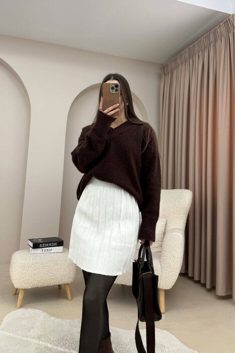 ONE COLOR SIMPLE KNITTED SHORT WOMAN SKIRT WHITE-E BARDHE - 5