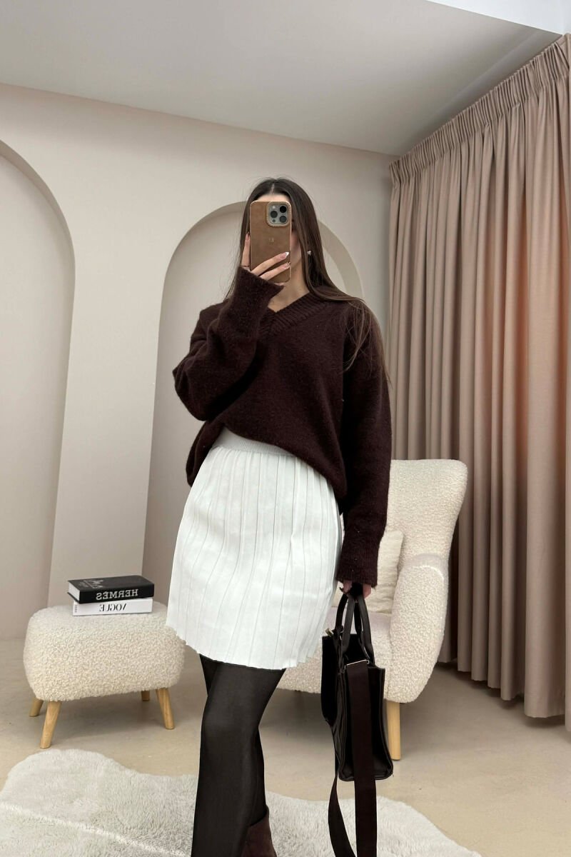 ONE COLOR SIMPLE KNITTED SHORT WOMAN SKIRT WHITE-E BARDHE - 5