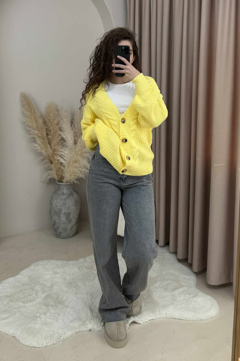 ONE COLOR SIMPLE KNITTED WOMEN CARDIGAN YELLOW/E VERDHE - 2