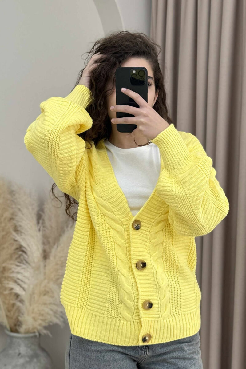 ONE COLOR SIMPLE KNITTED WOMEN CARDIGAN YELLOW/E VERDHE - 3