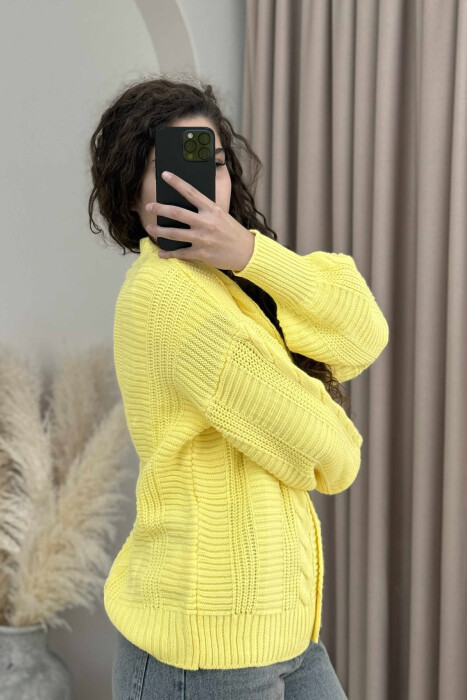 ONE COLOR SIMPLE KNITTED WOMEN CARDIGAN YELLOW/E VERDHE - 4