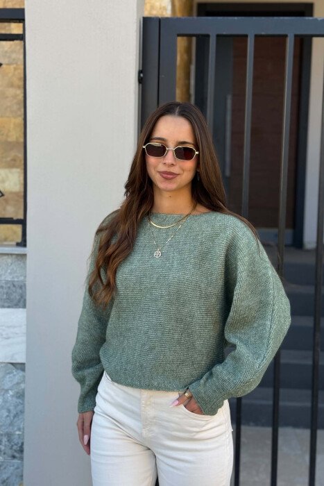ONE COLOR SIMPLE KNITTED WOMEN SWEATER GREEN/JESHILE - KLAUDIO FASHION
