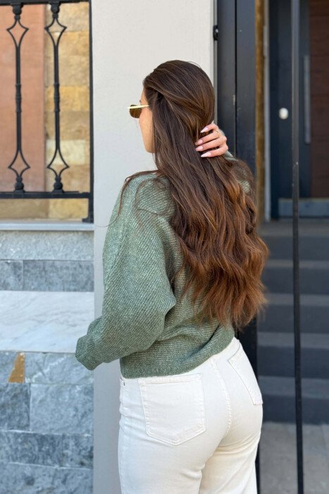 ONE COLOR SIMPLE KNITTED WOMEN SWEATER GREEN/JESHILE - 2