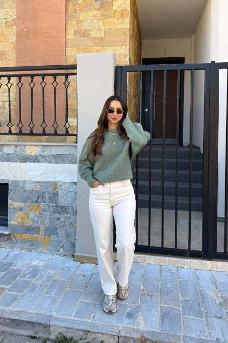 ONE COLOR SIMPLE KNITTED WOMEN SWEATER GREEN/JESHILE - 3