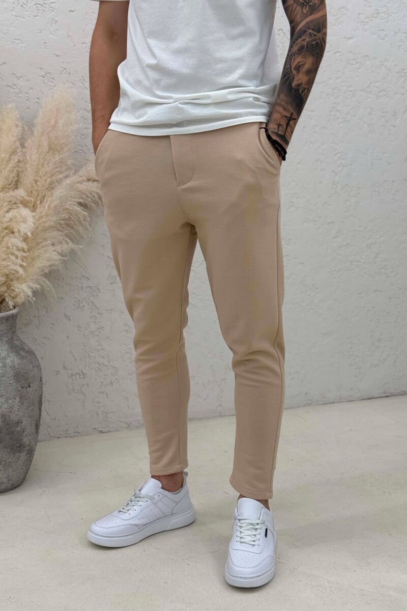 ONE COLOR SIMPLE LACING WAIST MEN PANTS BEIGE/BEZHE - 2