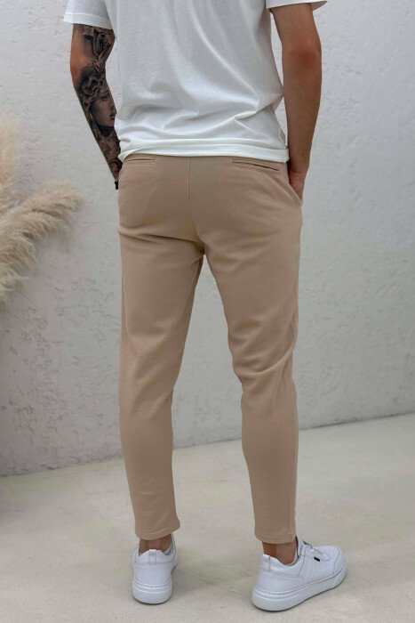 ONE COLOR SIMPLE LACING WAIST MEN PANTS BEIGE/BEZHE - 3