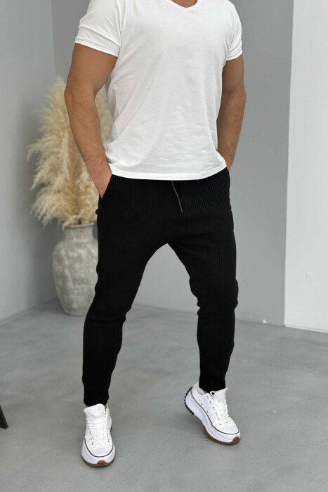 ONE COLOR SIMPLE LACING WAIST MEN PANTS BLACK/ E ZEZE - 1