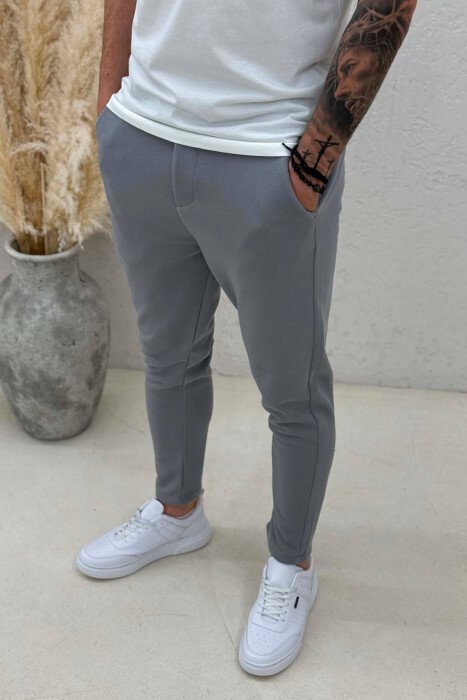 ONE COLOR SIMPLE LACING WAIST MEN PANTS GREY/GRI - 4