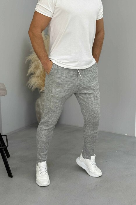 ONE COLOR SIMPLE LACING WAIST MEN PANTS GREY/GRI - KLAUDIO FASHION