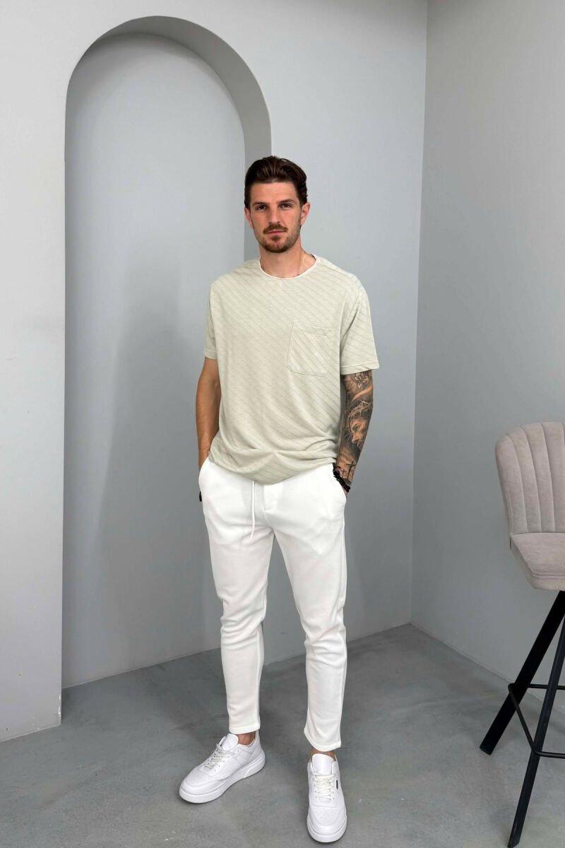 ONE COLOR SIMPLE LACING WAIST MEN PANTS WHITE-E BARDHE - 1