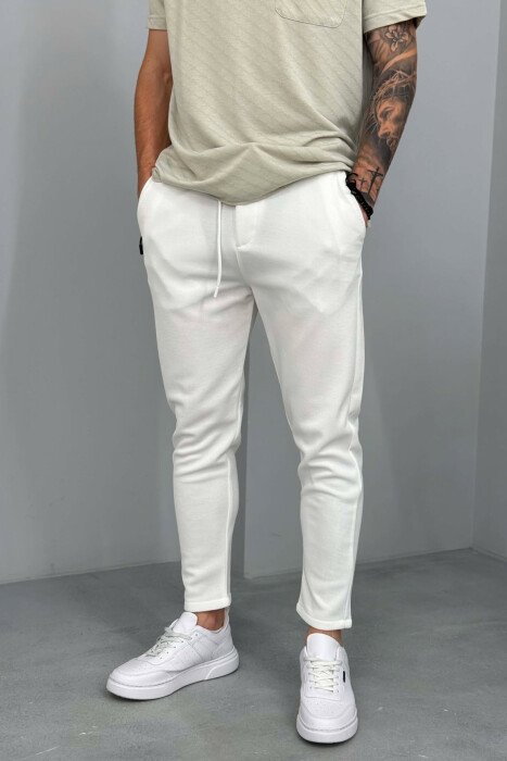 ONE COLOR SIMPLE LACING WAIST MEN PANTS WHITE-E BARDHE - 2