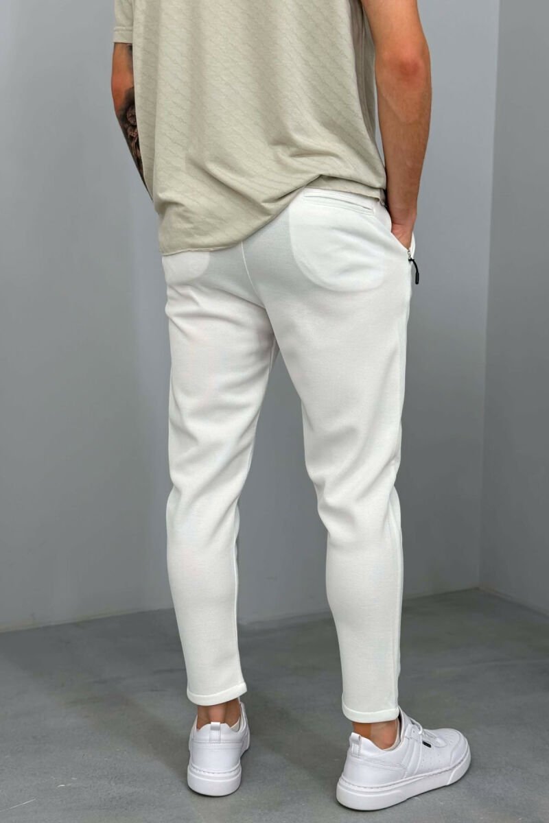 ONE COLOR SIMPLE LACING WAIST MEN PANTS WHITE-E BARDHE - 3