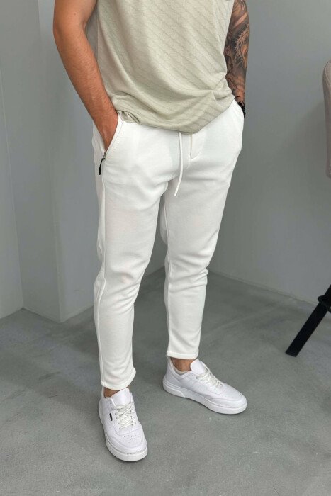 ONE COLOR SIMPLE LACING WAIST MEN PANTS WHITE-E BARDHE - 4