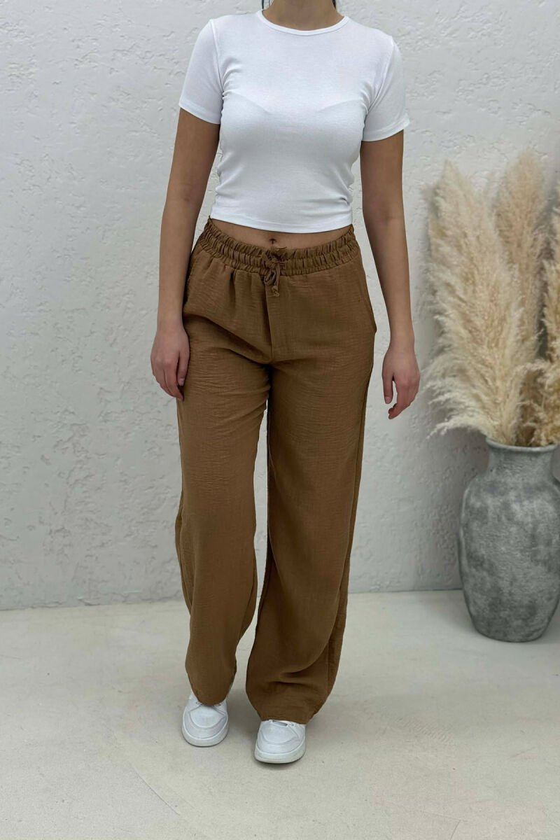 ONE COLOR SIMPLE LACING WOMAN TROUSERS BROWN/KAFE - 1
