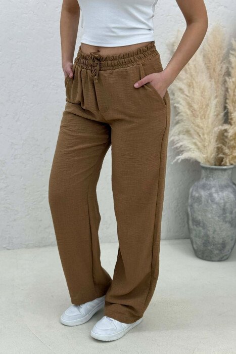 ONE COLOR SIMPLE LACING WOMAN TROUSERS BROWN/KAFE - 3