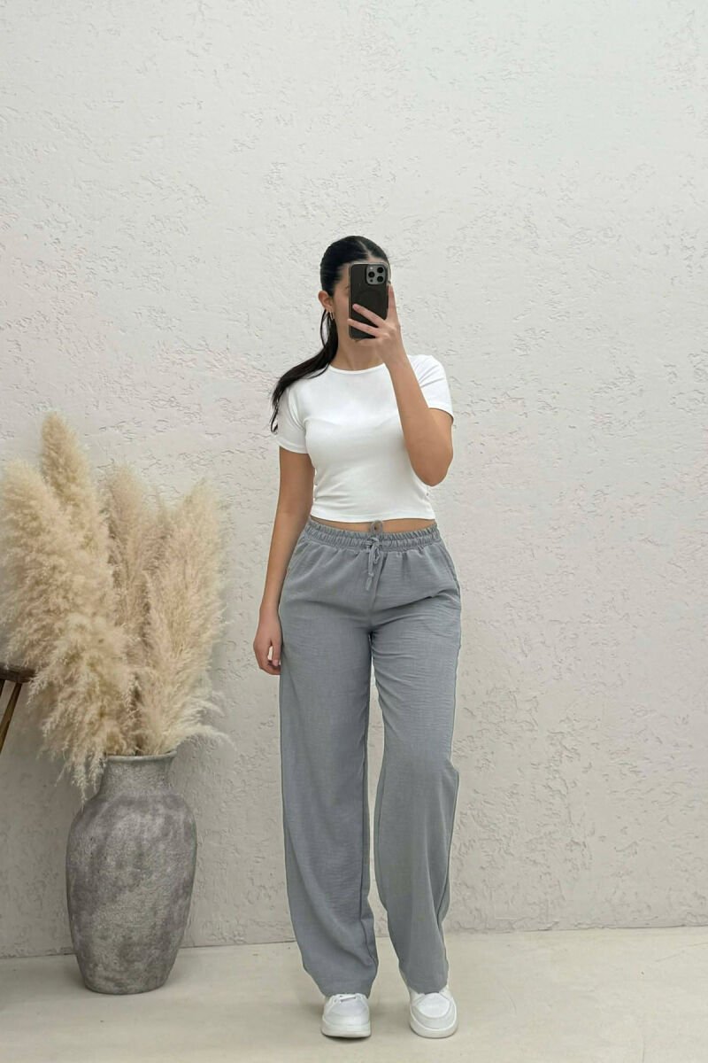 ONE COLOR SIMPLE LACING WOMAN TROUSERS GREY/GRI - 2