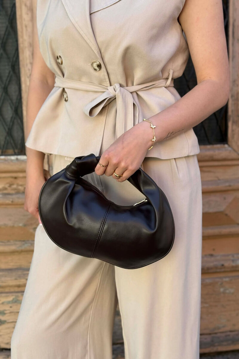 ONE COLOR SIMPLE LATHER WOMAN BAG DARK BROWN/KAE - 2