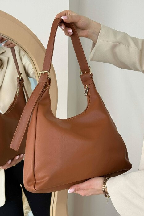 ONE COLOR SIMPLE LEATHER WOMAN BAG BROWN/KAFE 