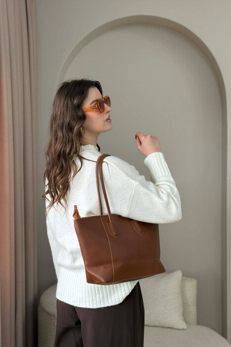 ONE COLOR SIMPLE LEATHER WOMAN BAG BROWN/KAFE - 2