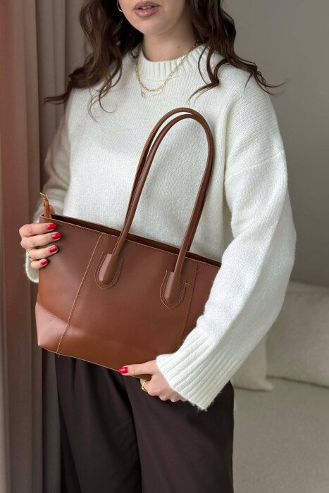 ONE COLOR SIMPLE LEATHER WOMAN BAG BROWN/KAFE - 3