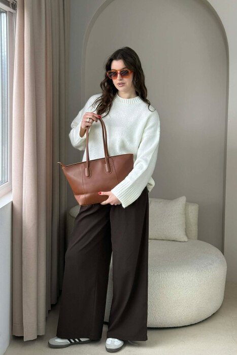 ONE COLOR SIMPLE LEATHER WOMAN BAG BROWN/KAFE - 4