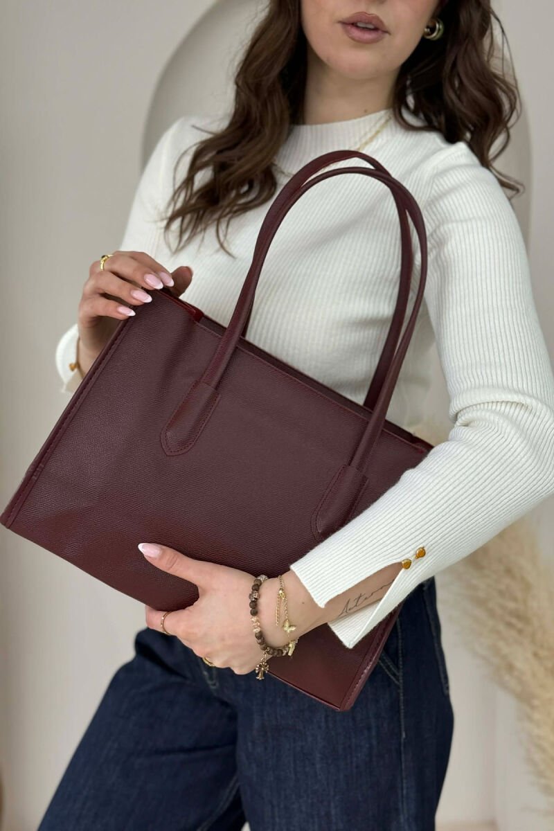 ONE COLOR SIMPLE LEATHER WOMAN BAG BURGUNDY/VISHNJE - 2