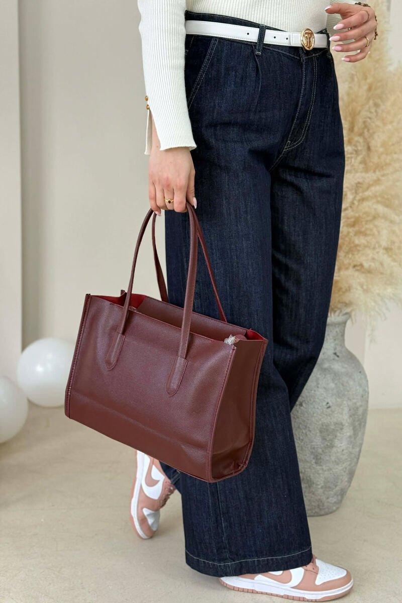 ONE COLOR SIMPLE LEATHER WOMAN BAG BURGUNDY/VISHNJE - 3