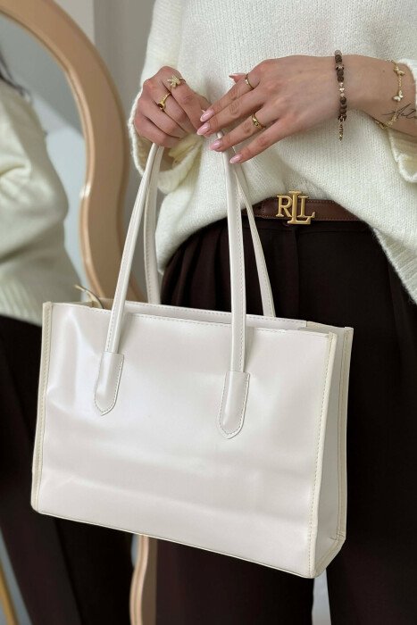 ONE COLOR SIMPLE LEATHER WOMAN BAG CREAM/KREM - 2